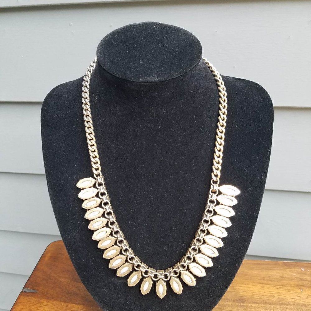 J Crew Navette White Maquis shape Rhinestone Statement Necklace 20" 3" extender - Picture 5 of 9